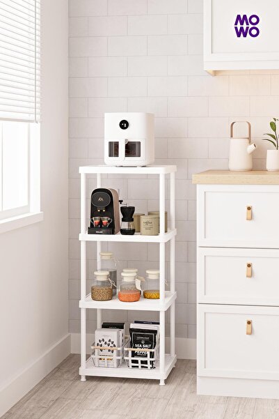 Mowo Home 4 Katlı Beyaz 40x33 Plastik Banyo Raf Sistemi, Mutfak Rafı, Kiler, Kitaplık Çok Amaçlı Düzenleyici