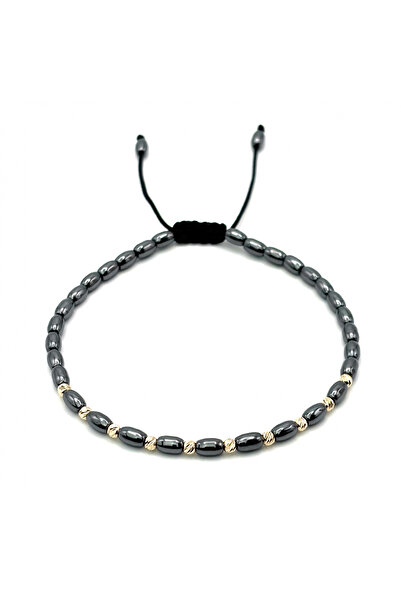 BIJUTERIA NEAGRA Brățară cu 10 bile din aur de 14K și hematit