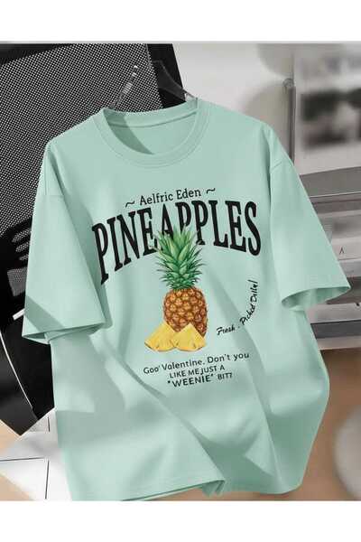 COHERENT تي شيرت قطني كبير الحجم مطبوع عليه أناناس للجنسين للرجال/النساء