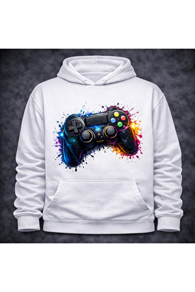 metsawear White Premium Printed Slim Fit Hooded Sweatshirt – 3 Thread Count E...