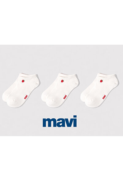 Mavi Strawberry embroidered white (3 pairs) ballerina socks