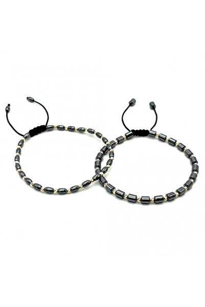 BIJUTERIA NEAGRA Set de două brățări din aur de 14K și hematit cu bile