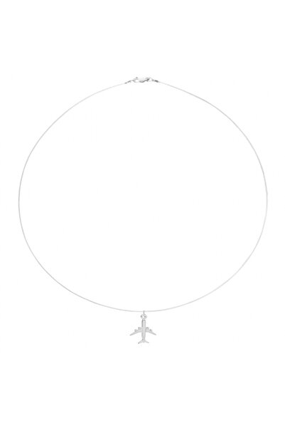 BIJUTERIA NEAGRA Colier din sârmă transparentă cu pandantiv avion din argint 925