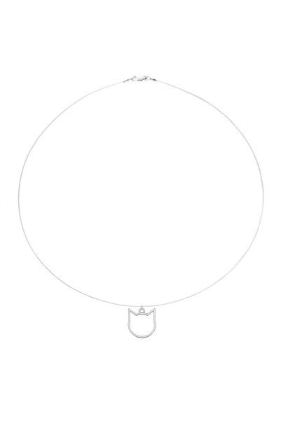 BIJUTERIA NEAGRA Colier din sârmă transparentă cu pandantiv pisică din argint...