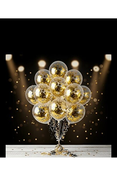 MFM Confetti transparente pentru baloane, paiete aurii, 10 bucăți