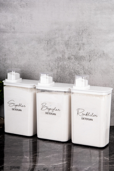 Minya Home 3-Pack Self-Scaled Detergent Container with Labels for Colored, Wh...