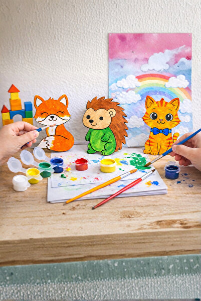 PİNK DESİGN KİTCHEN 30 Adet Ahşap Boyama Sevimli Hayvan Figürleri 10 takım Ok...