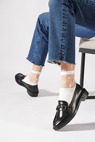 Moda Pie Surtes kuşak accessory buckle women's black leather ballet flats