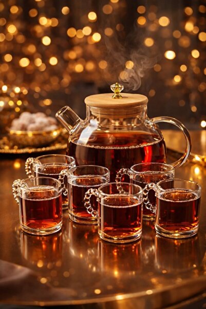 SEDOA طقم إبريق شاي من زجاج البوروسيليكات مع غطاء من الخيزران و6 أكواب بمقابض...