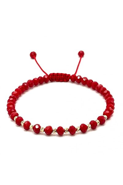 BIJUTERIA NEAGRA Brățară cu 10 bile din aur de 14K și cristale roșii