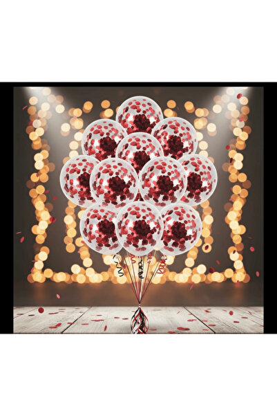 MFM Διαφανές μπαλόνι κομφετί με πούλιες 10 τεμάχια κόκκινο