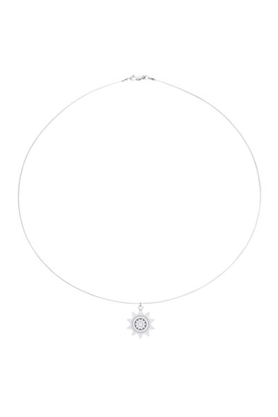 BIJUTERIA NEAGRA Colier din sârmă transparentă cu pandantiv Soare din argint 925