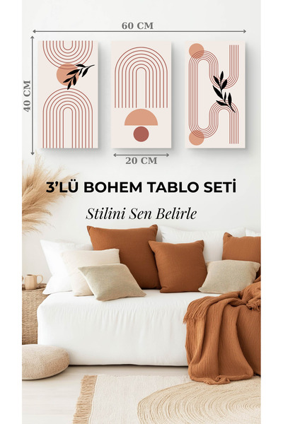 Arzande 3 Parça Bohem Çerçevesiz Modern Seri Kolay Montaj Metal Tablo