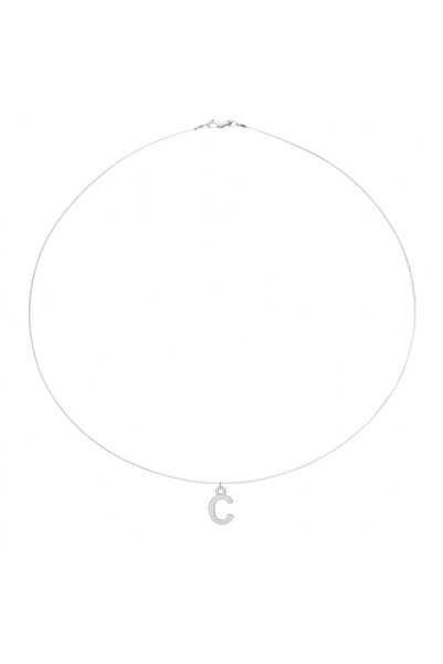 BIJUTERIA NEAGRA Colier transparent din sârmă cu inițiala C, realizat din arg...