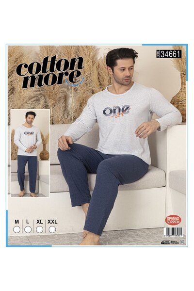 Cotton More Opened Single Jersey Men's Pajamas Long Sleeve