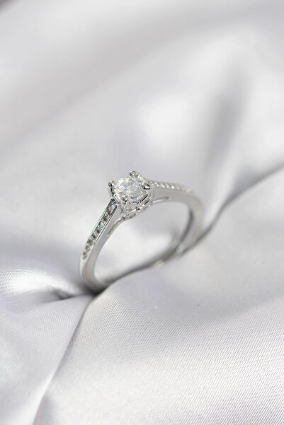 shopwave Single Stone Silver Color Zircon Stone Model Women's Ring