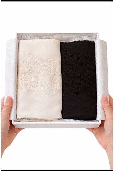 Veil Designer مجموعة من طرحتين تطريز الطرفين اسود و سكري بوال ياباني المقاس :...