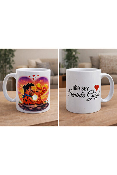 Gmt Ambalaj Taş Devri - Fred Ve Vilma Çakmaktaş -Sevgiliye Özel Porselen Siml...