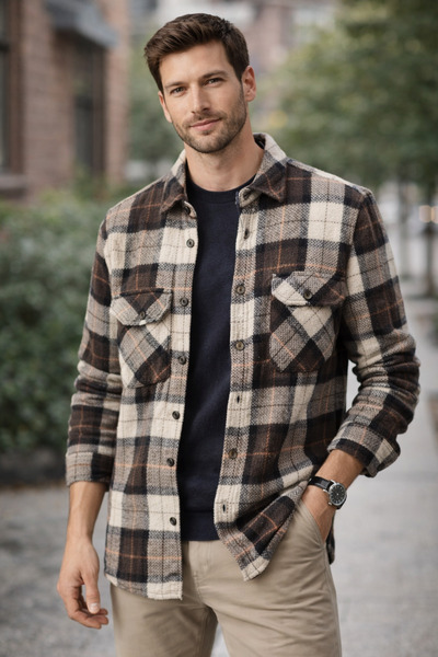 ince moda giyim Ekose Desenli Oduncu Gömlek Erkek Odun Gömlek Ceket (Overshirt)