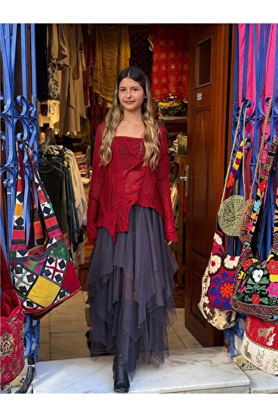 Miss Boheme Burgundy Color Mercerized Blouse with Melanie Stitching Detail