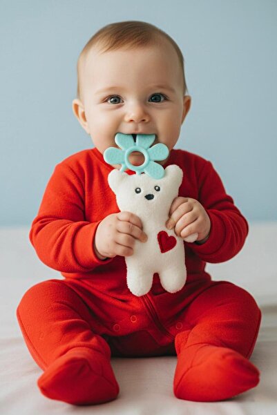 Lumos Trade Plush Toy Bear with Teether Detail and Rattle, Baby Teether, Slee...