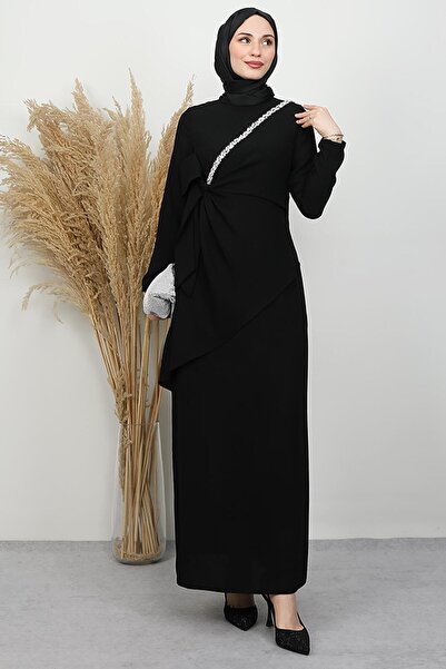 GİYZAMİLA Belin Crepe Evening Dress Black