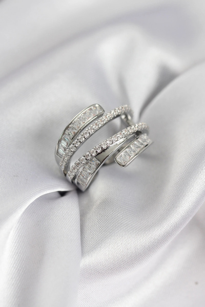 shopwave Spiral Zircon Baguette Stone Silver Color Women's Ring