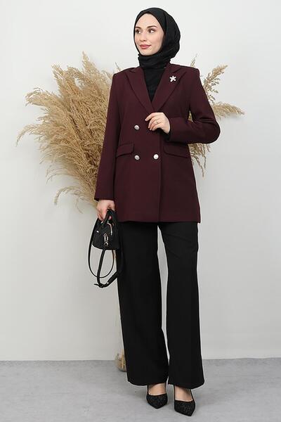 GİYZAMİLA Butterfly Brooch Detail Jacket Plum