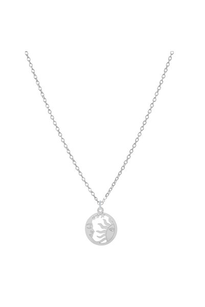 BIJUTERIA NEAGRA 925 Silver Moon and Sun Pendant Necklace