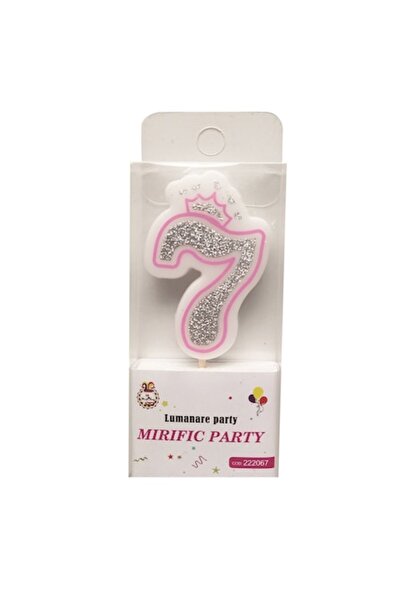 Balon Κερί με γκλίτερ, αριθμός 7, ροζ