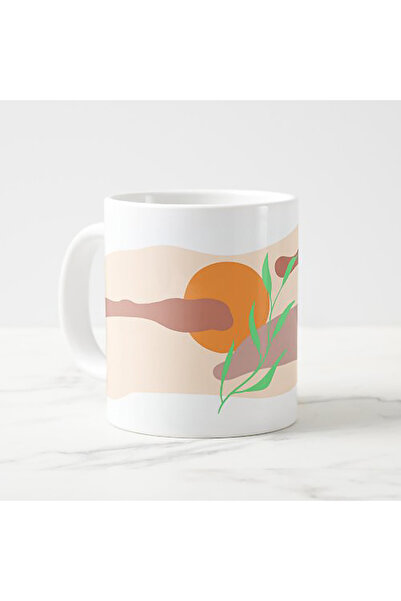 tpkitapevi Abstract Botanical Line Art Themed Porcelain Mug