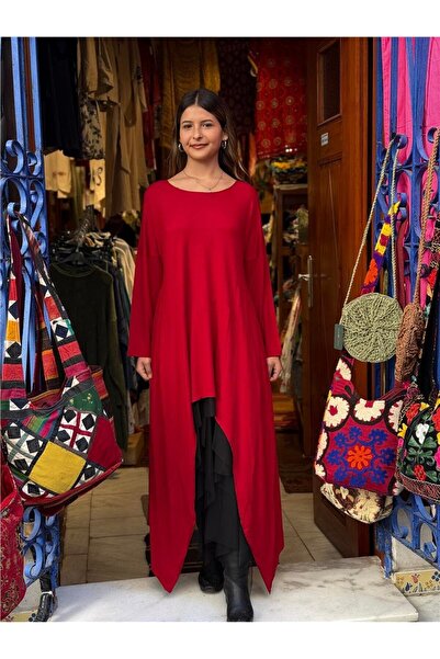 Miss Boheme Burgundy Color Asymmetrical Maxi Long Tunic