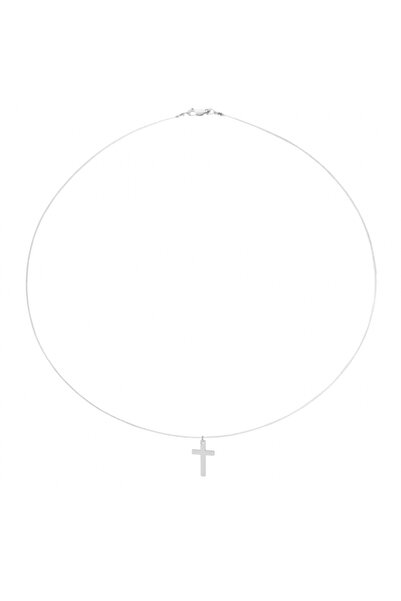 BIJUTERIA NEAGRA Colier din sârmă transparentă cu pandantiv cruce din argint 925