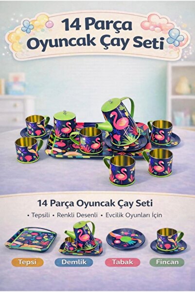 lorashop Çelik Oyuncak Çay Seti 14 Parça | Çocuklar İçin Eğitici Mutfak Oyuncağı