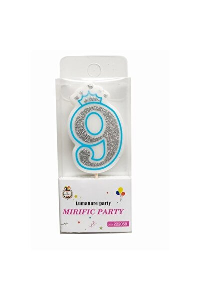 Balon Κερί Crown, Αριθμός 9, Μπλε με Γκλίτερ