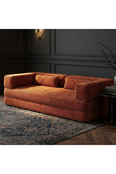 foamly Lüks Tasarım Modüler Fitilli Kadife Yer Kanepesi - Kiremit Rengi Moder...