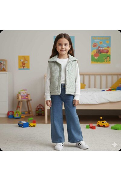 Burç Girl's 3-Piece Jean Set with Embroidered Vest