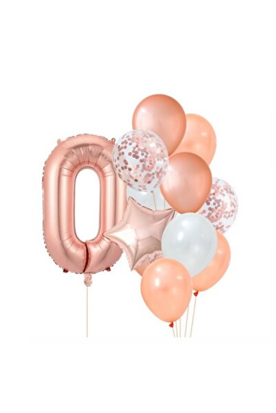 It's Party Time Set de 12 baloane de ziua de naștere cu numărul 0, auriu roz