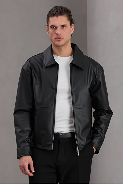 Bossago Men's Black Regular Zippered Leather Jacket - Premium Soft Textured