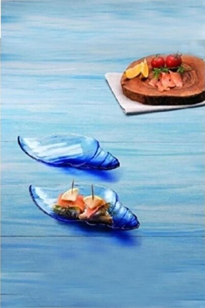 İPEKYOLU PAZRLAMA Glass Set of 2 Marine Batik Blue Serving Plate Appetizer & ...