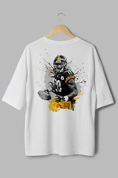 Overoz 79 American Football Back Printed Semi Oversized White Tshirt 1187