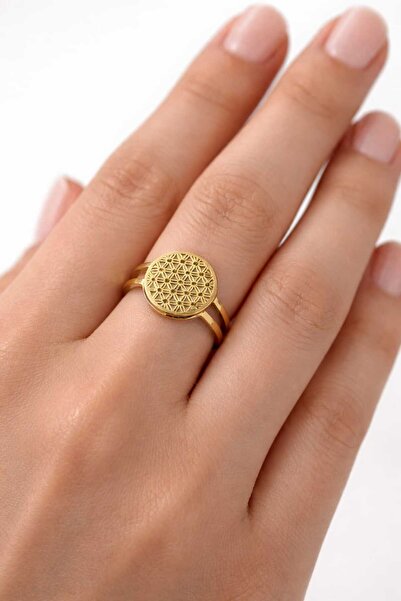 Bittox Gold Color Round Motif Adjustable Women's Stainless Steel Ring-Chic Ac...