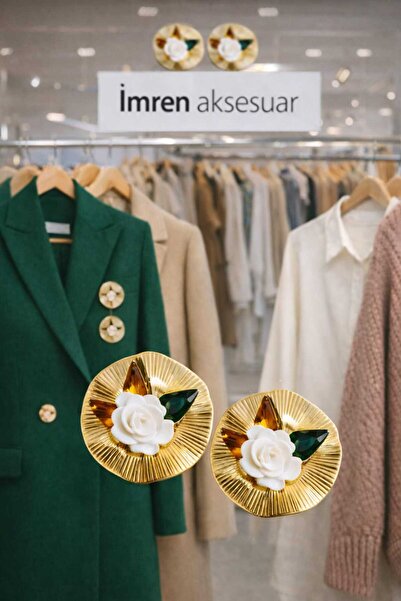 İMREN AKSESUAR Gül Taşlı Gold Metal Düğme,(Kaban,ceket,yelek,elbise 2 li düğm...