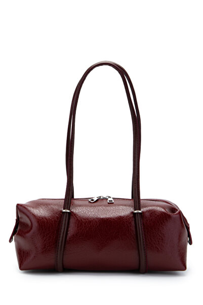 minebag Double Zipper Detailed Cylinder Women's Shoulder Bag Sophie Claret Red
