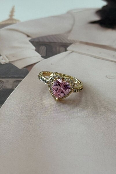 Trendy Butik Steel Pink Stone Heart Ring