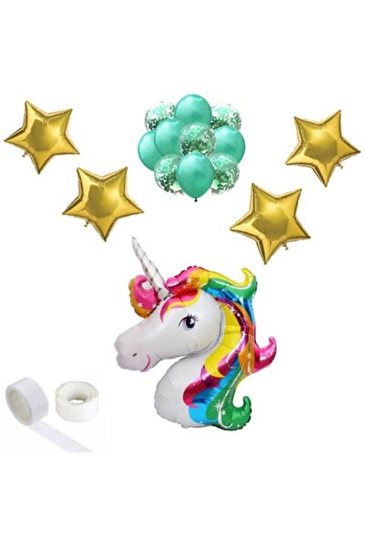 It's Party Time Set de 15 baloane de petrecere Unicorn, Auriu - Verde