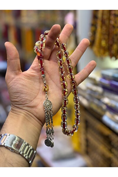 tesbihciniz Golden Rosary Sertifikalı Kırmızı Altın Parçacıklı Tesbih