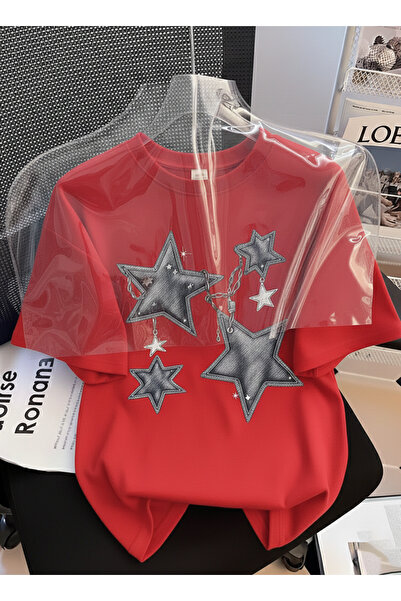 Let's Wear تي شيرت Y2K ذو أكمام قصيرة ومزين بنجمة من الدنيم