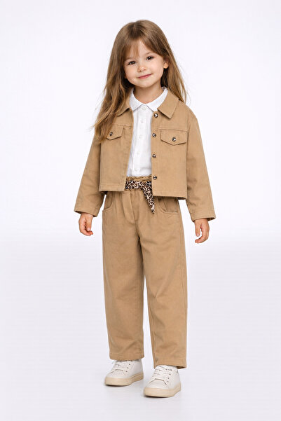 Harika KIDS Girl's Gabardine Jacket Set – Buttoned Woven Shirt, Elastic Waist...