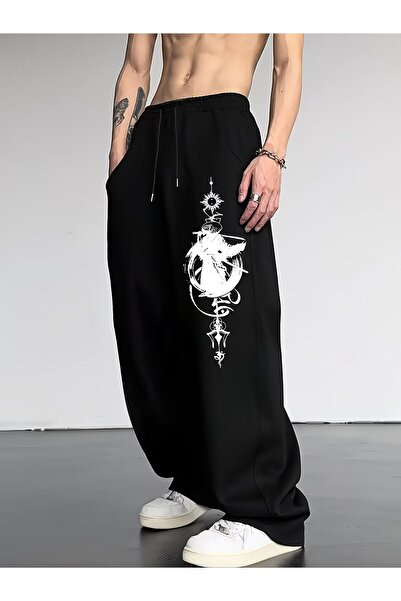 darkopia Unisex Samurai Stripe Printed Baggy Cut Wide Leg Sweatpants